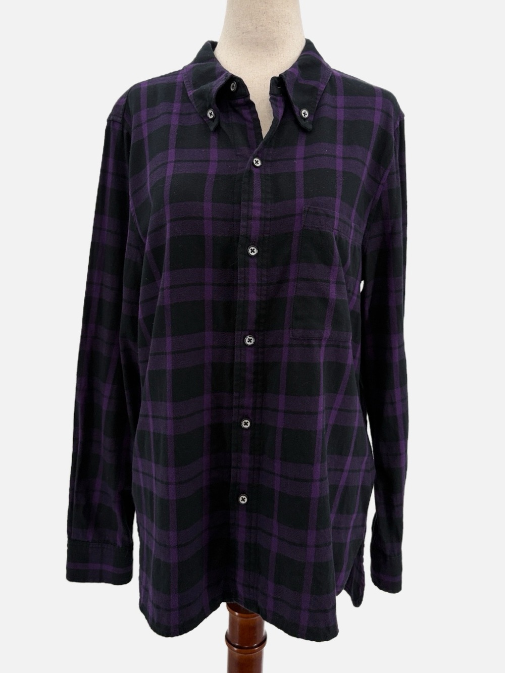 Kate Spade Saturday Purple Black Plaid Cotton Flannel Button Down Shirt Size 10